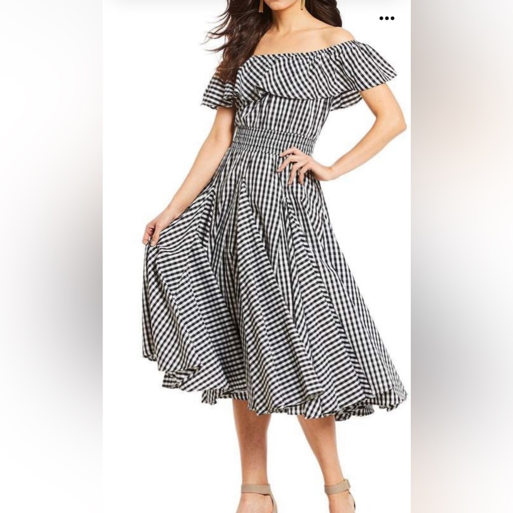 (C) Olivia & Grace Women Smocked Ruffle flounce Off the Shoulder  Midi Dress